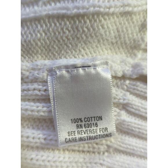 Studio Works Sweater Woman's Medium White Cable Knit Lace Up Neck Minimalist - Picture 8 of 11